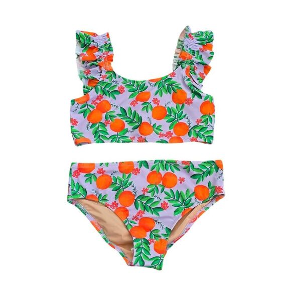 NWT J.Crew Crewcuts Girls Ruffle Bikini Set Sz 10 Orange Print UPF 50+ - Picture 1 of 8
